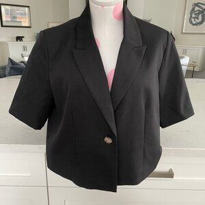 Vero Moda SS One Button Notch Collar Boxy Cut Lined Cropped Jacket Black Sz 8